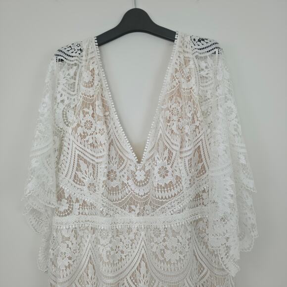 BHLDN Rish Haleh Flutter-Sleeve Lace V-Neck Fit & Flare Wedding Gown 22W NWT - Picture 6 of 14